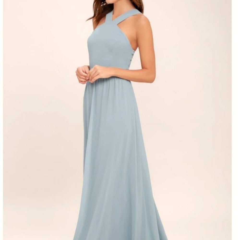 LULUs AIR OF ROMANCE LIGHT BLUE MAXI DRESS